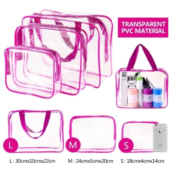 3-Piece Crystal Clear PVC Travel Toiletry Bag Kit - Small, Medium, and Large - Picture 4 of 13